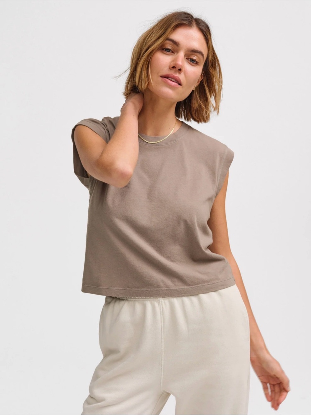MATE the Label Cropped Organic Cotton Muscle Tank in Pebble Medium